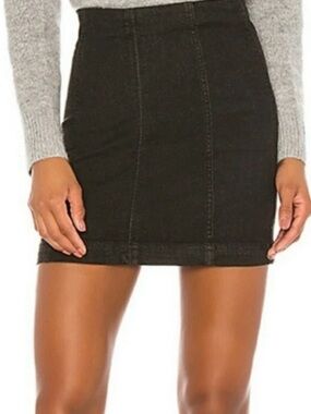 Free People Modern Femme Black Denim Mini Skirt Medium Stretch Panel Pencil Y2K